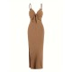 Summer Women Elegant Sexy Sleeveless Strap Backless Slim-Fit Solid Color Dress