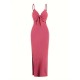 Summer Women Elegant Sexy Sleeveless Strap Backless Slim-Fit Solid Color Dress