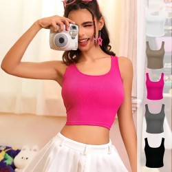 Sports Slim-Fit Solid Color Rib-Knit Women Solid Crop Tank Top