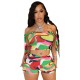 Women Sexy Multicolor Print Off-Shoulder Top And Shorts Two-Piece Set