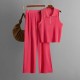 Women Fashion Casual Solid Color Lapel Sleeveless Zipper Tank Top High Waist Pants Two-Piece Set