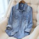 Women Fashion Casual Lapel Long-Sleeve Thin Loose Denim Coat