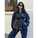 Women Fashion Casual Denim Lapel Long-Sleeve Lace-Up Coat Loose Jeans Two-Piece Set