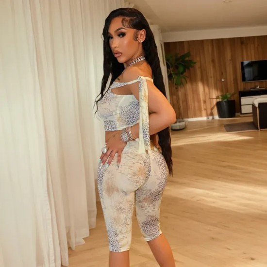 Women Sexy Leopard Print Top And Shorts Two-Piece Set