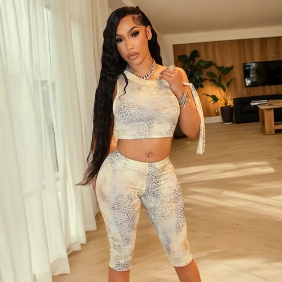 Women Sexy Leopard Print Top And Shorts Two-Piece Set