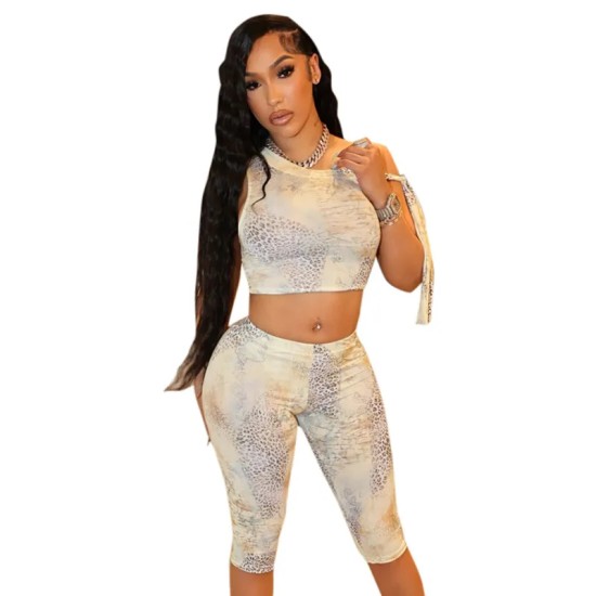 Women Sexy Leopard Print Top And Shorts Two-Piece Set