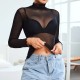 Sexy Long-Sleeved T-Shirt Women See-Through Mesh Top