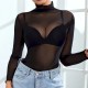 Sexy Long-Sleeved T-Shirt Women See-Through Mesh Top
