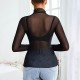 Sexy Long-Sleeved T-Shirt Women See-Through Mesh Top