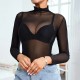 Sexy Long-Sleeved T-Shirt Women See-Through Mesh Top