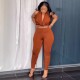 Women Sexy Solid Color Halter-Neck Backless Tank Top Tight Pants Two-Piece Set