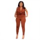 Women Sexy Solid Color Halter-Neck Backless Tank Top Tight Pants Two-Piece Set