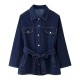 Women Fashion Casual Denim Lapel Long Sleeve Coat High Waist Jeans Two-Piece Set