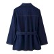 Women Fashion Casual Denim Lapel Long Sleeve Coat High Waist Jeans Two-Piece Set