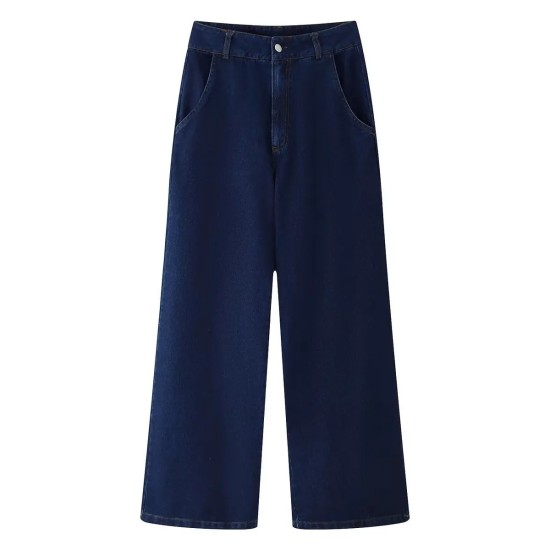 Women Fashion Casual Denim Lapel Long Sleeve Coat High Waist Jeans Two-Piece Set