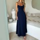 Women Elegant Lace-Up Solid Color Maxi Dress