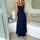 Women Elegant Lace-Up Solid Color Maxi Dress