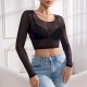 Women Sexy See-Through Slim-Fit Long-Sleeved Mesh Crop Top