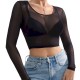 Women Sexy See-Through Slim-Fit Long-Sleeved Mesh Crop Top