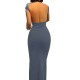 Sexy Women Solid Color Backless Short Sleeve Round Neck Slim Dress