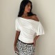 Summer Women Pleated Off Shoulder Slim Tops