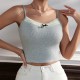 Women Round Neck Solid Color Simple Lace Camis