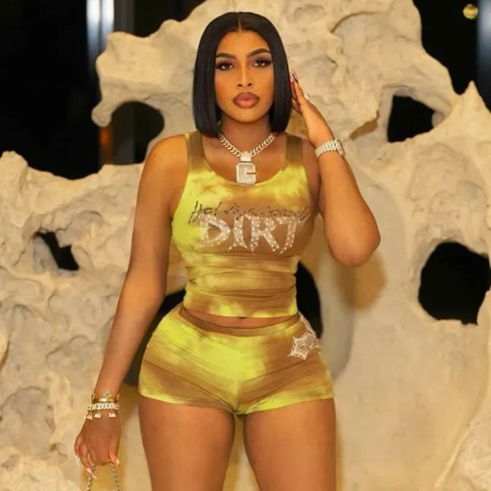 Women Fashion Alphabet Print Tank Top And Shorts Two-Piece Set