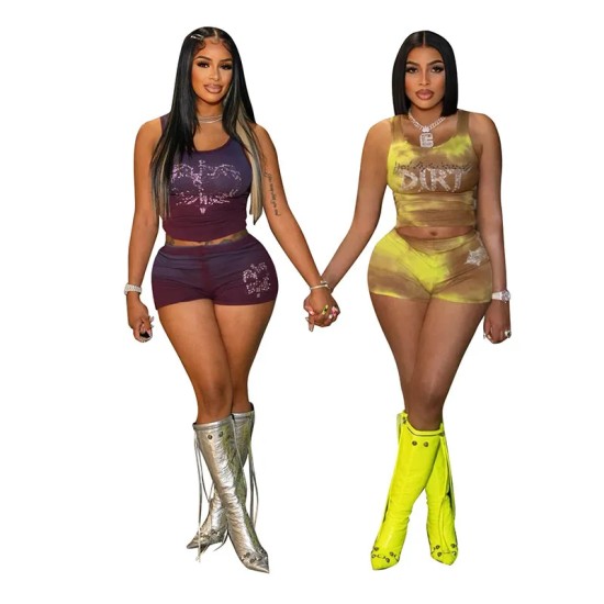 Women Fashion Alphabet Print Tank Top And Shorts Two-Piece Set