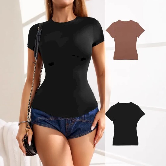 Women Basic Stretch Casual Short-Sleeved T-Shirt