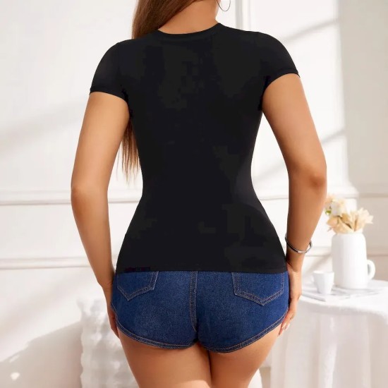 Women Basic Stretch Casual Short-Sleeved T-Shirt