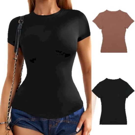 Women Basic Stretch Casual Short-Sleeved T-Shirt