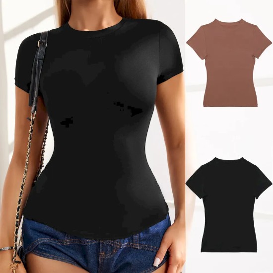 Women Basic Stretch Casual Short-Sleeved T-Shirt