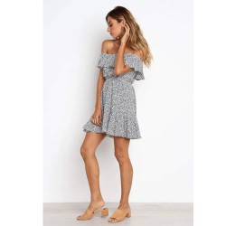 Sexy Women Summer Vacation Off-Shoulder Ruffled Short Sleeve Dress