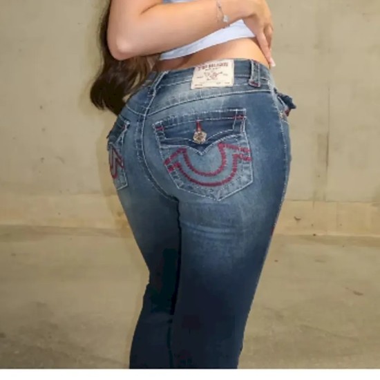 Women Fashion Sexy Red Line Pocket Tight Jeans