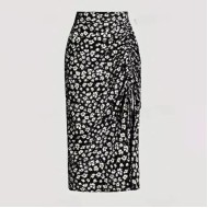 Women Fashion Sexy Floral Printed High Waist Drawstring Split Skirt