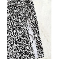Women Fashion Sexy Floral Printed High Waist Drawstring Split Skirt