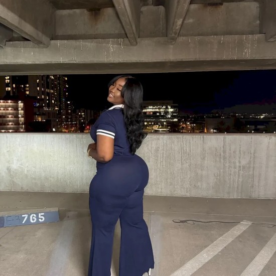 Women Fashion Casual Color-Contrast Lapel V-Neck Short-Sleeve Slim-Fit Jumpsuits