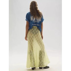 Women Fashion Sexy Solid Color Lace Hollow-Out Jacquard Skirts